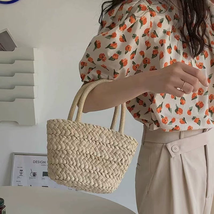 Handcrafted basket bag with double handles Bowlift