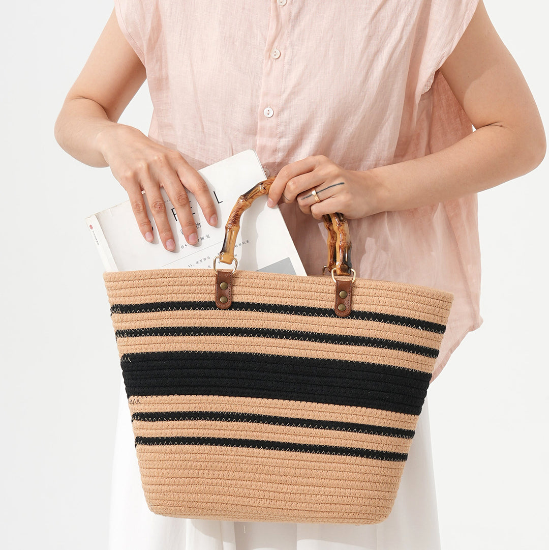 Beach bag with bamboo handles and striped design Bowlift