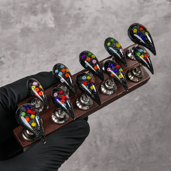 Artistic Press-On Nail Set with Colorful Sequin Design
