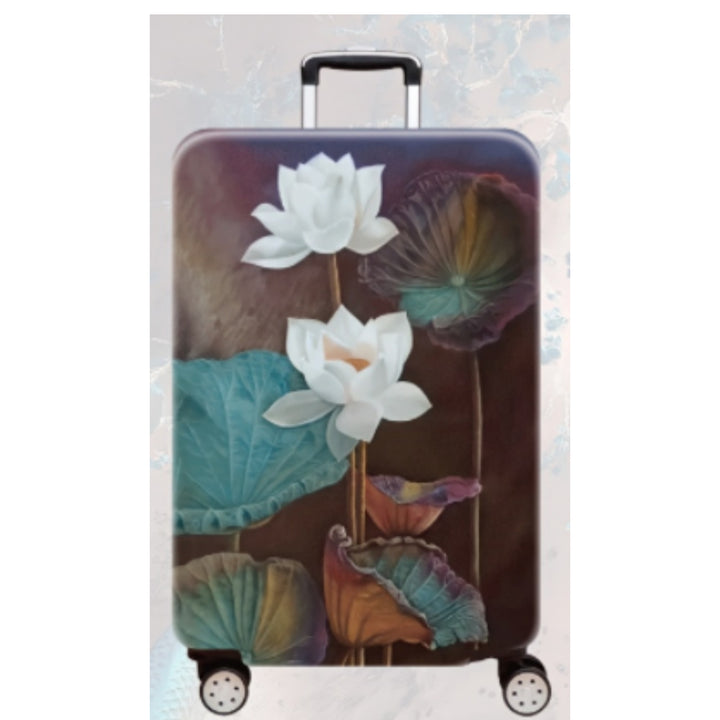 Women's Hard Shell Travel Suitcase with Elegant Lotus Design Bowlift