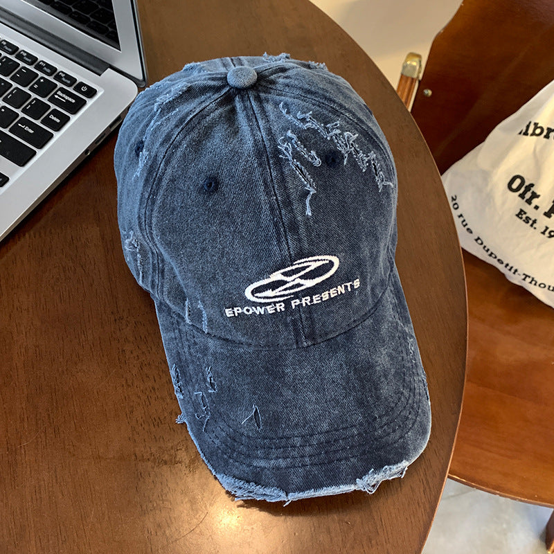 Men's Distressed Denim Baseball Cap Bowlift 1784270624