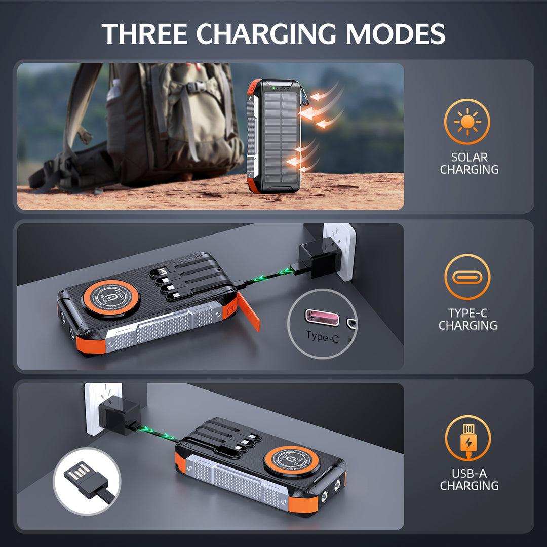 Multifunctional solar power bank with LED light and fast charging function Bowlift