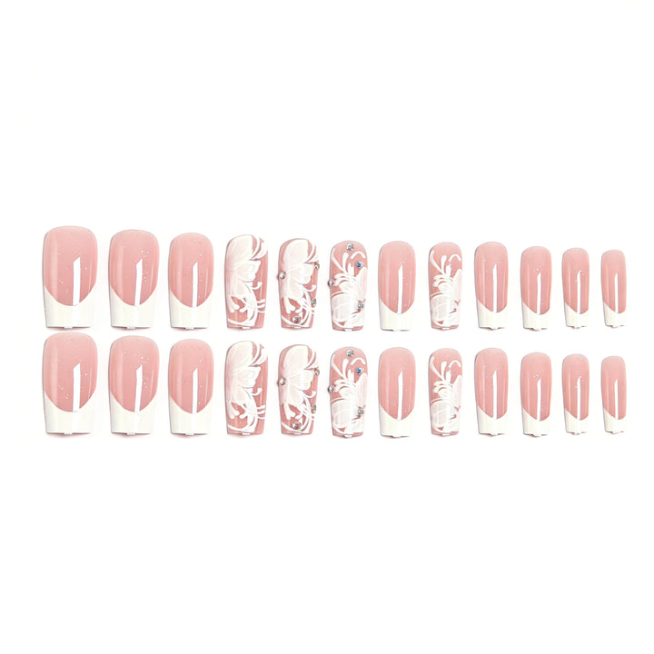 Artificial nail set with delicate flower and glitter decoration Bowlift