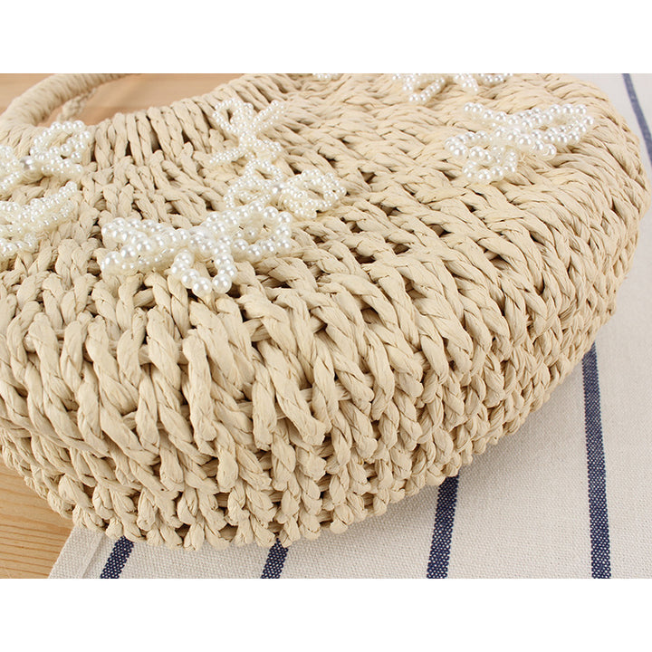 Handbag with Decorative Pearl Flowers Bowlift