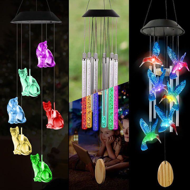 LED Solar Butterfly Wind Chime Garden Hanging Light Bowlift