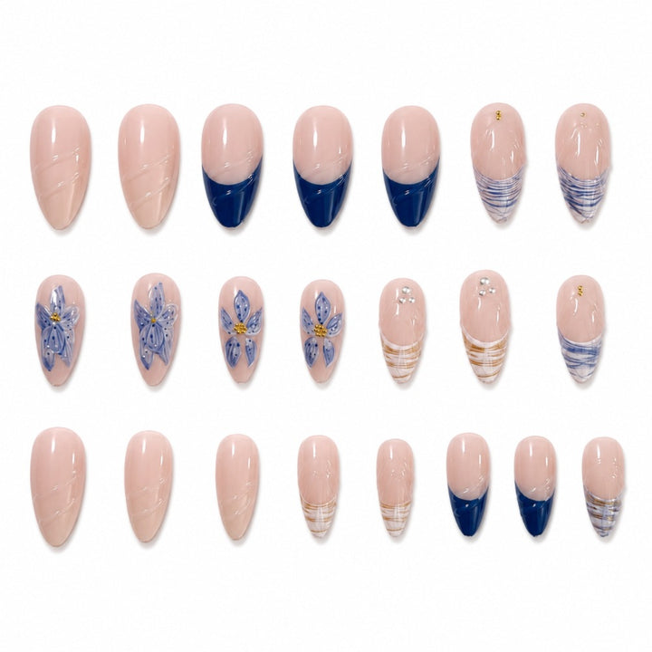 Artistic Floral and Geometric Press-On Nail Set Bowlift