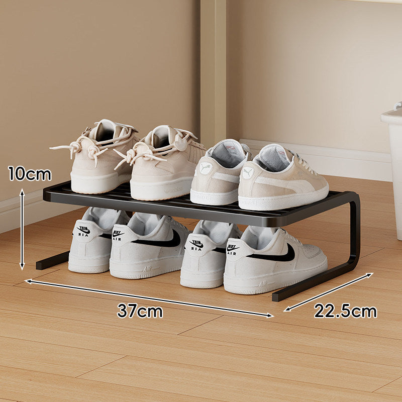 Compact Low-Profile Two-Level Metal Shoe Organizer Rack