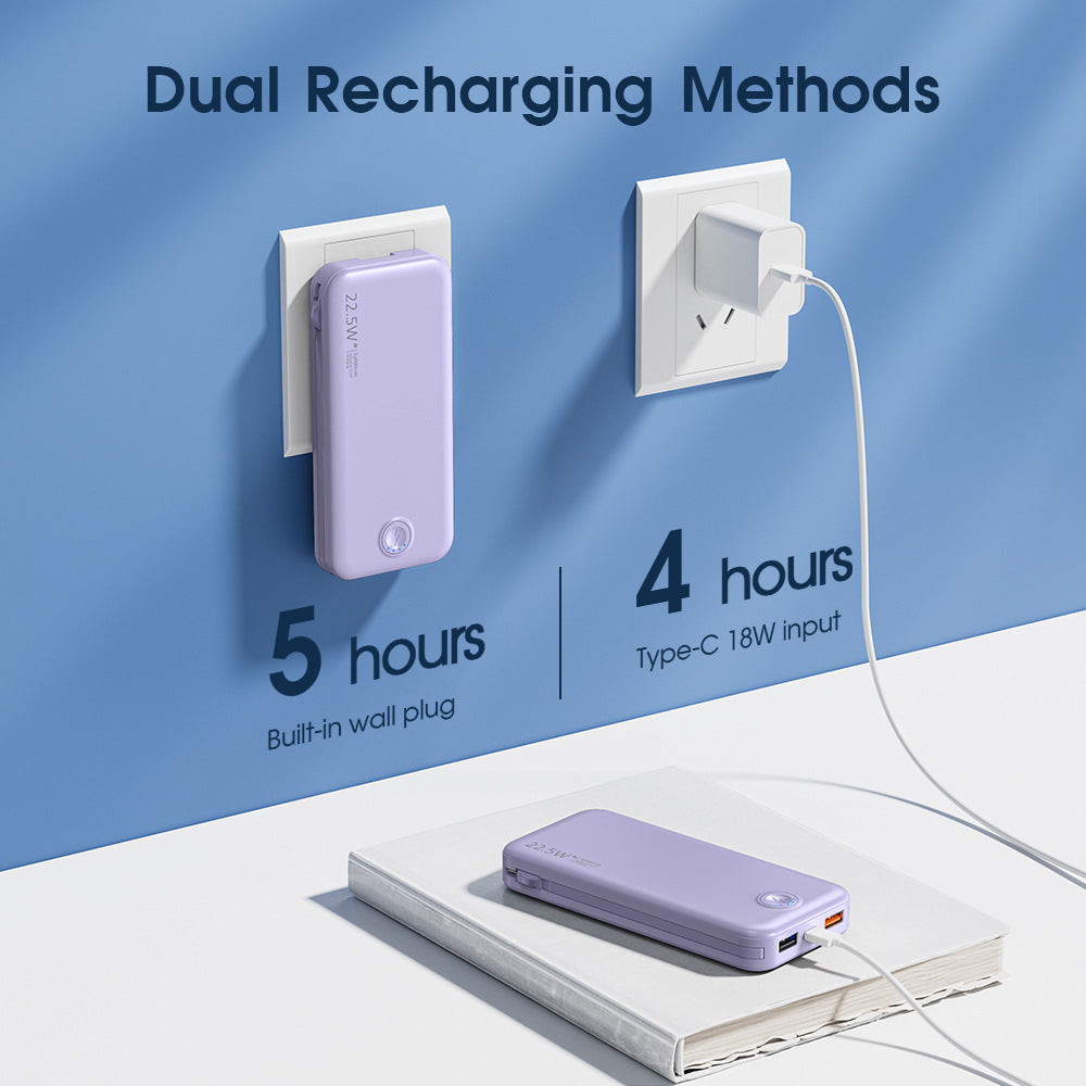 Powerbank with Integrated Wall Plug and Dual Charging Function Bowlift