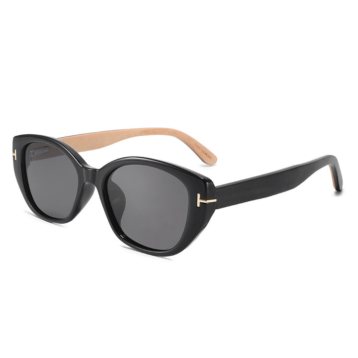 Rimless oversized cat eye polarized sunglasses with wood-effect temples Bowlift