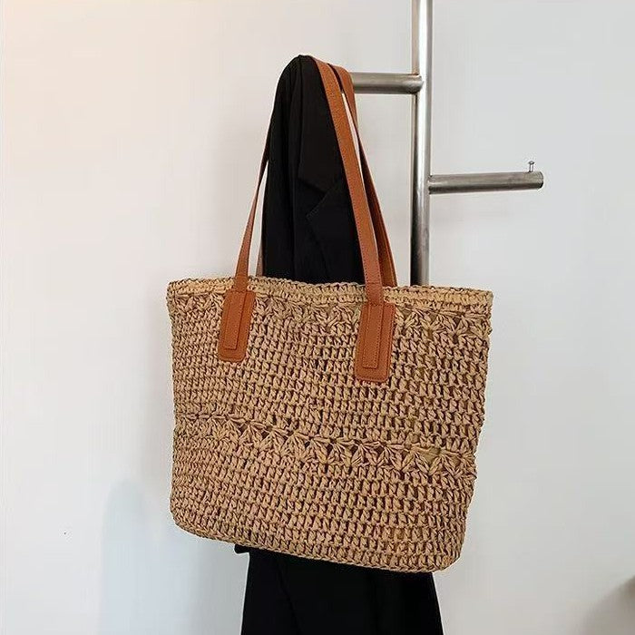 Handmade beach bag with wide leather handles Bowlift