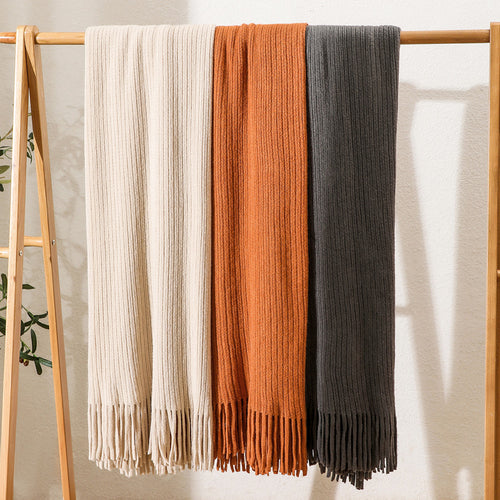 Luxurious Textured Knit Fringe Throw Blanket Bowlift