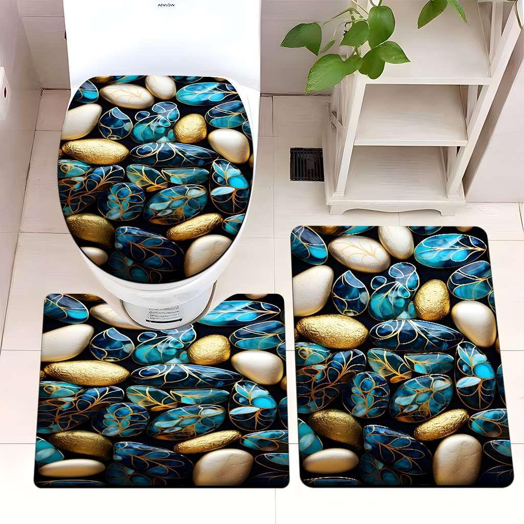 Decorative Rock and Butterfly Bathroom Mat Set Bowlift