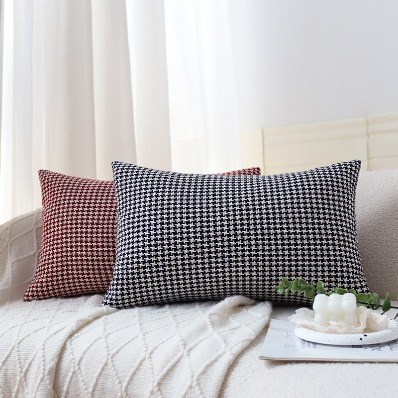 Rectangular Houndstooth Lumbar Pillow Cover made of dense cotton blend with concealed zipper Bowlift
