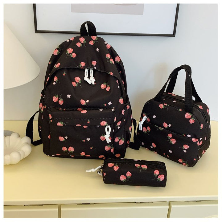 Backpack set with cheerful strawberry pattern and practical compartments Bowlift