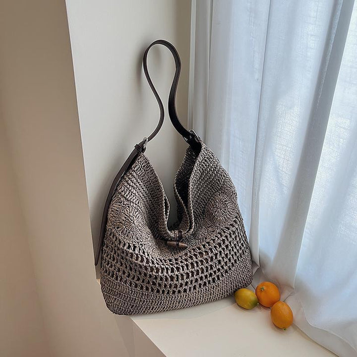 Large Macrame Shopper with Stylish Leather Trim Bowlift