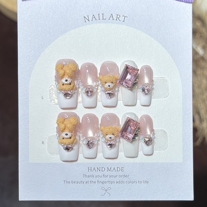 Cute Animal-Inspired Press-On Nail Art Set Bowlift