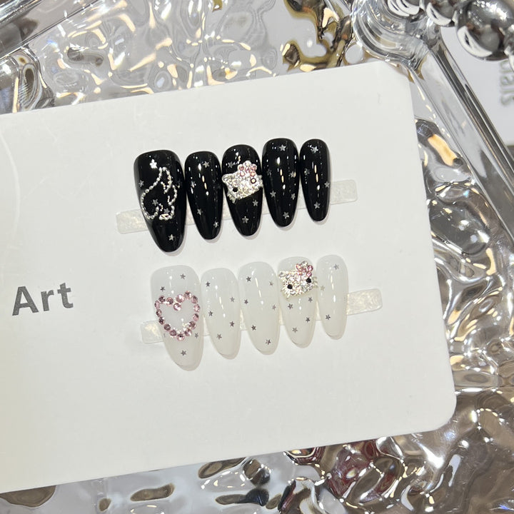 Elegant Stiletto Press-On Nail Set with Decorative Accents Bowlift