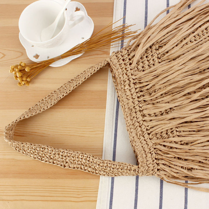 Braided summer handbag with fringed design Bowlift
