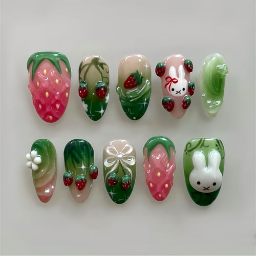 Creative Strawberry-Themed Press-On Nails Bowlift