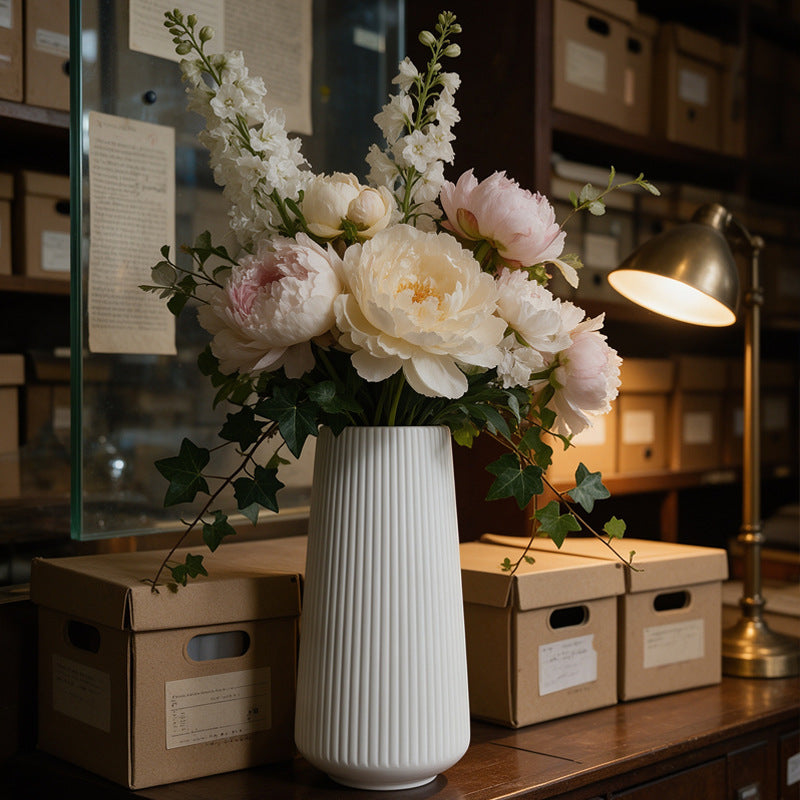 Modern Vertical Ribbed Ceramic Vase Bowlift