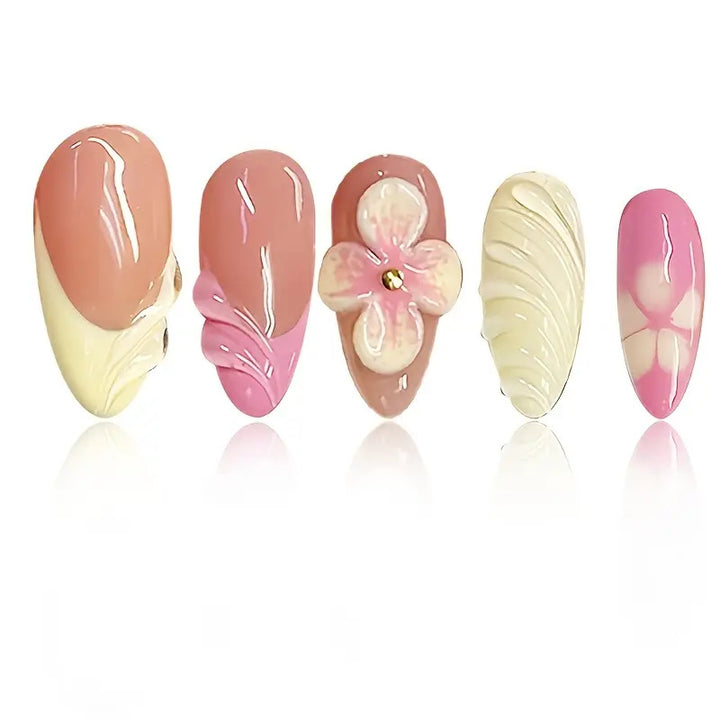 Artistic 3D Floral Press-On Nail Art Bowlift