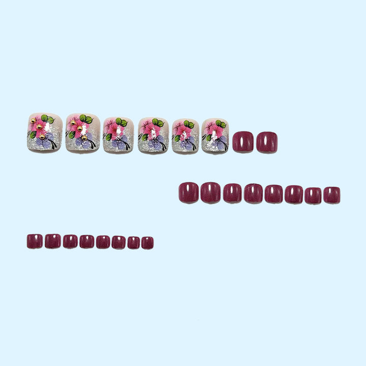 Artificial nails with floral motifs and glitter accents Bowlift