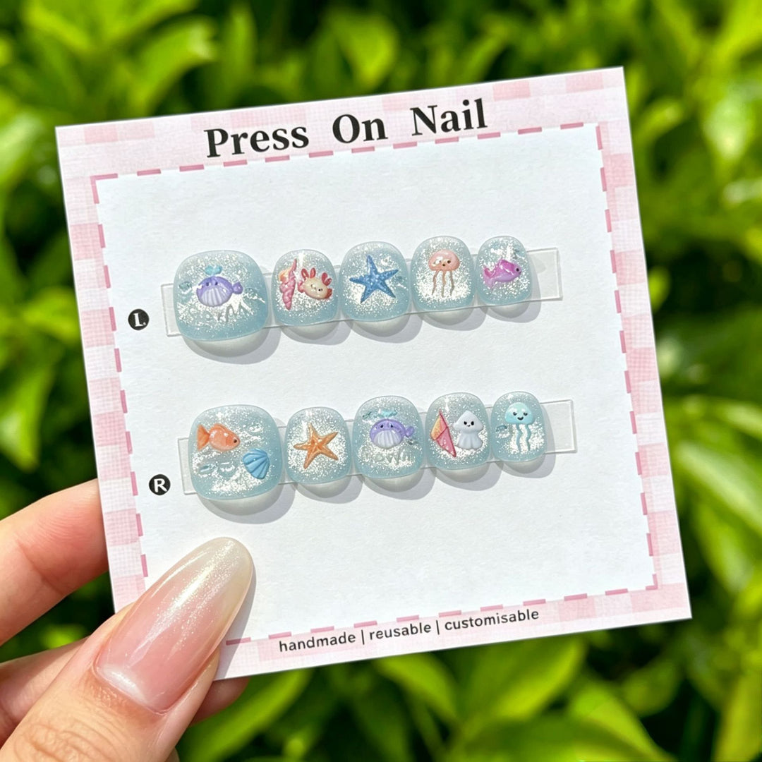 Artistic Press-On Nail Set with Floral and Graphic Designs