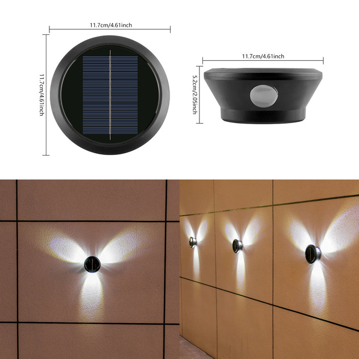 Round Solar Wall Lamp With Quad-Beam LED Decorative Outdoor Sconce And Weatherproof Housing Bowlift