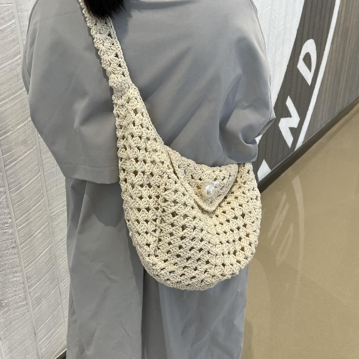 Hand-knotted shoulder bag with bead closure Bowlift