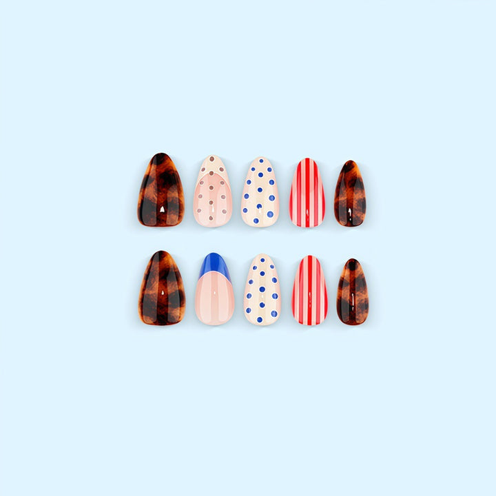 Artificial nails with modern dot and stripe design Bowlift
