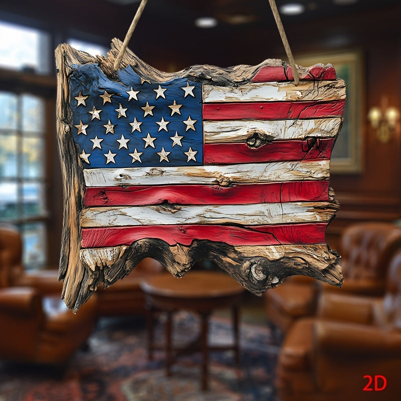 Unisex nan hand-carved rustic wood wall relief USA flag shape with 3D stars Bowlift