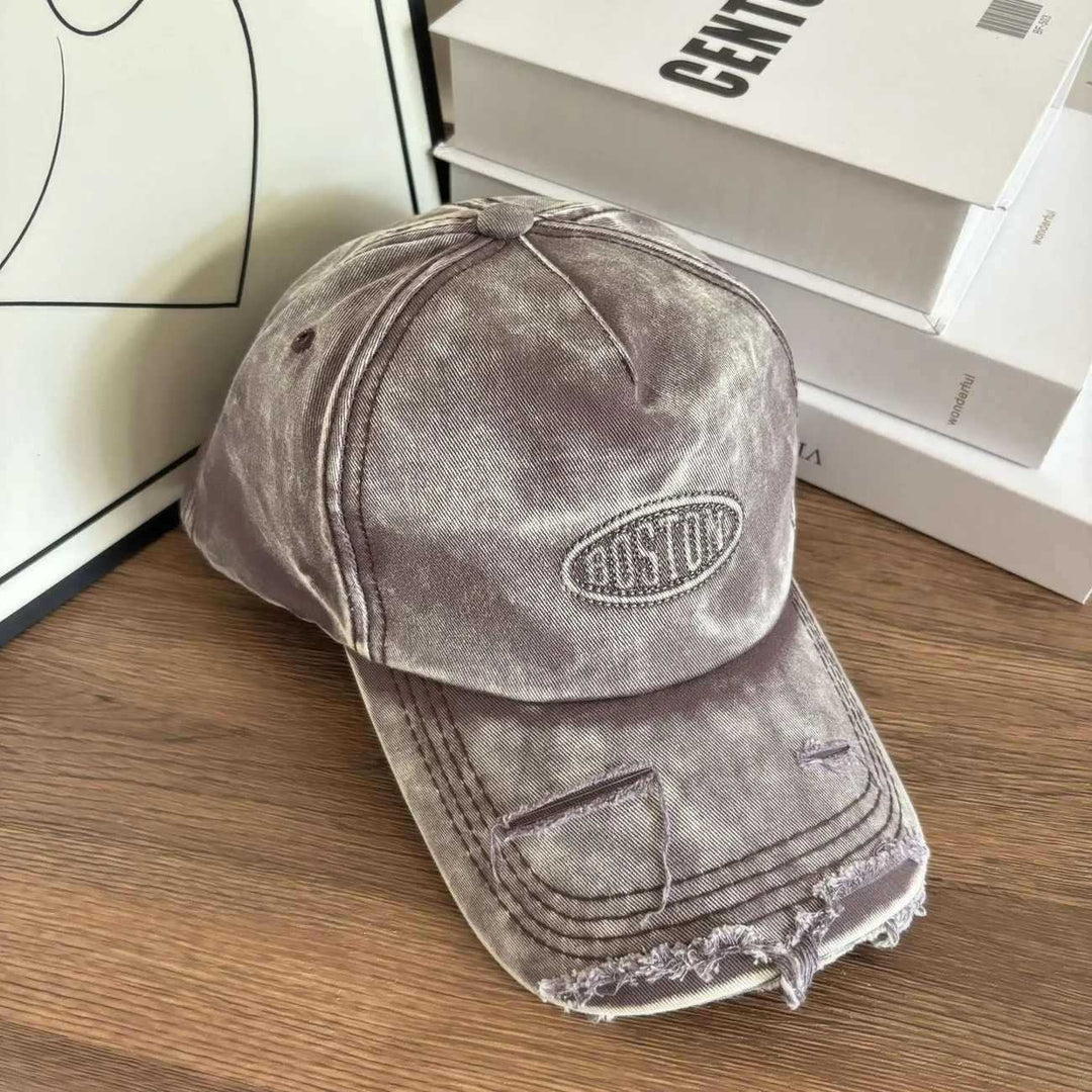 Men's Distressed Denim Effect Baseball Cap Bowlift
