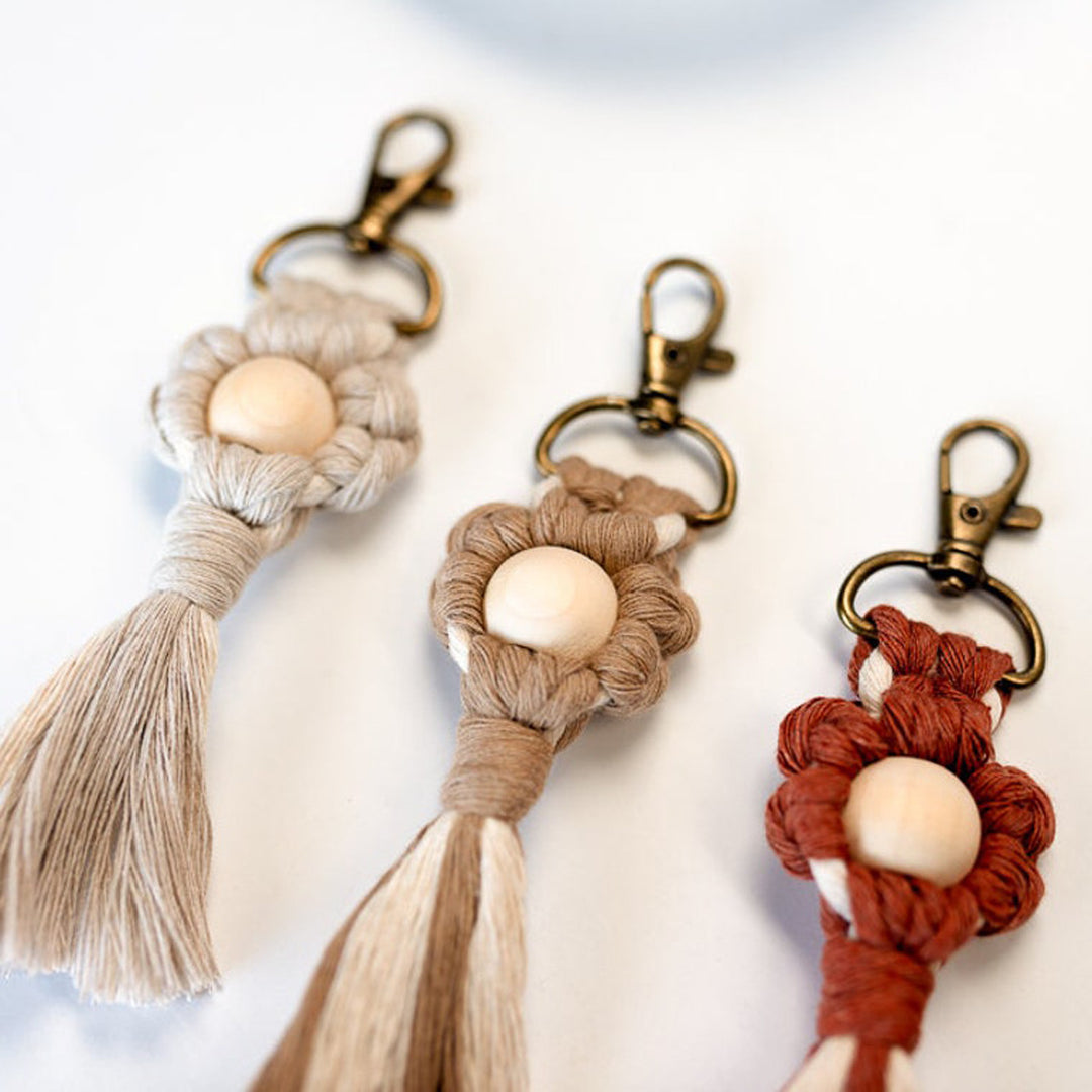Macrame Keychain with Wooden Accents Bowlift