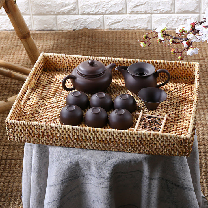 Handcrafted Rectangular Woven Serving Tray Bowlift