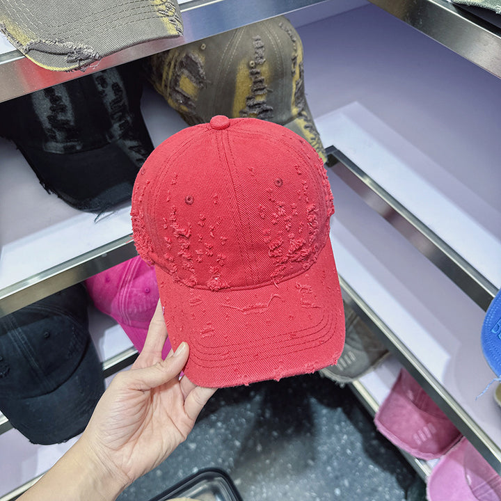 Women's Distressed Denim-Style Baseball Cap Bowlift