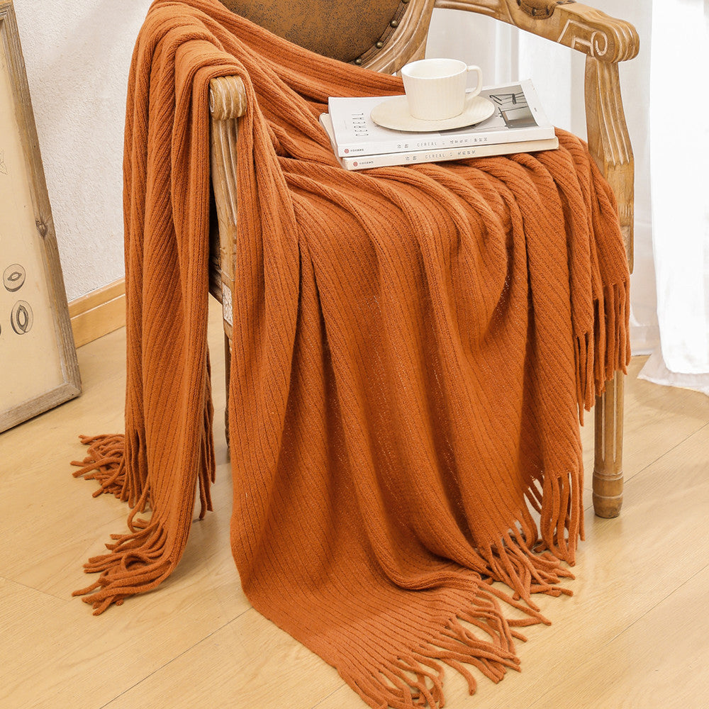 Luxurious Textured Knit Fringe Throw Blanket Bowlift
