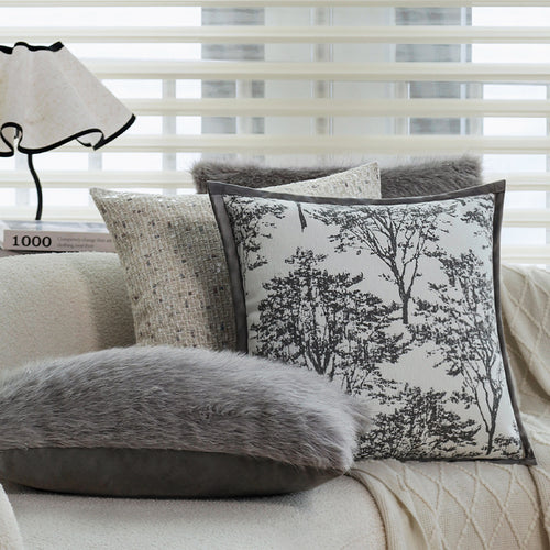 Square decorative cushion cover with finely woven tree jacquard and velvety piping Bowlift