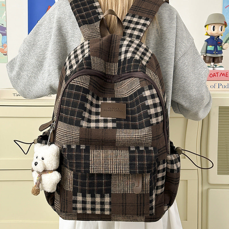 Stylish Vintage Plaid Backpack Bowlift