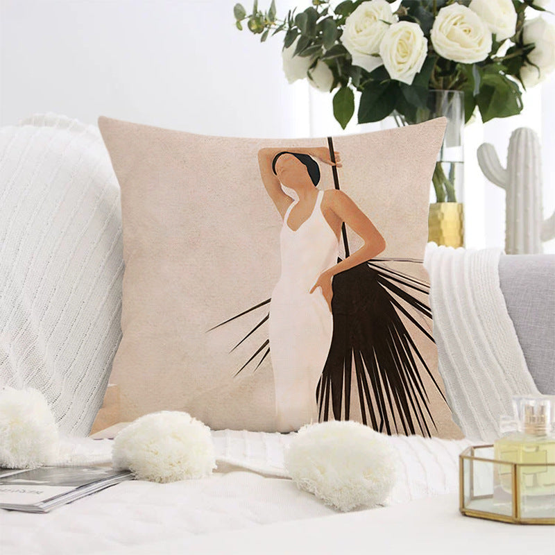 Decorative square pillow cover with abstract line drawing and cotton-linen mix Bowlift