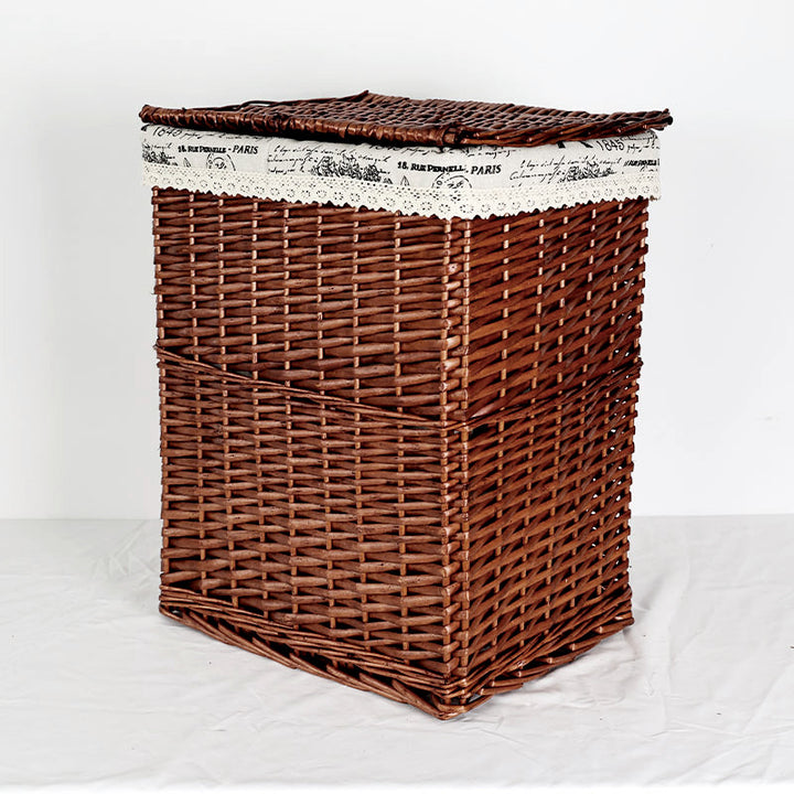 Women's laundry basket with decorative fabric cover and practical lid Bowlift