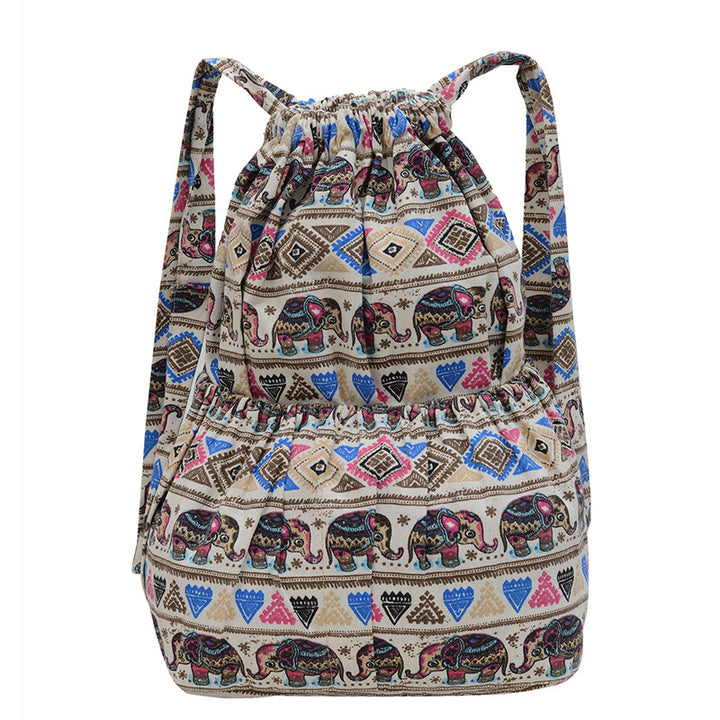 Drawstring Elephant Print Backpack Bowlift