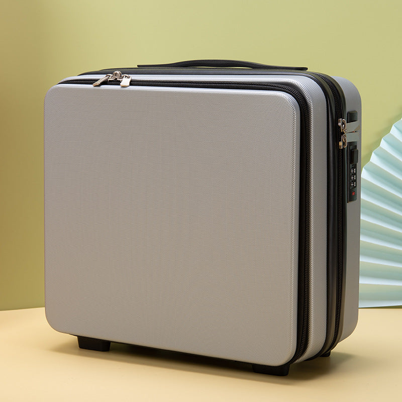 compact hard-shell travel vanity makeup case with TSA combination lock and dual-zip compartments Bowlift