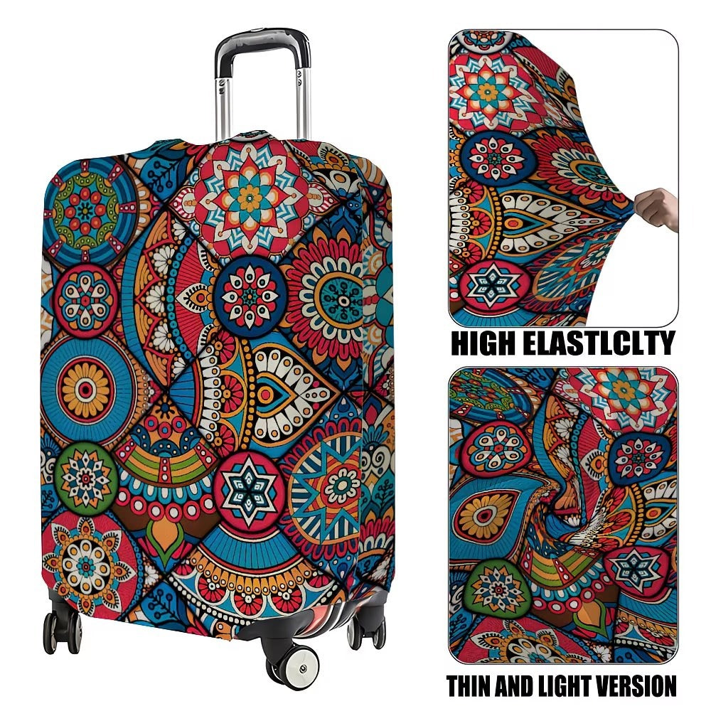 Unisex nan elastic suitcase cover with mandala pattern and telescopic handle compatibility Bowlift