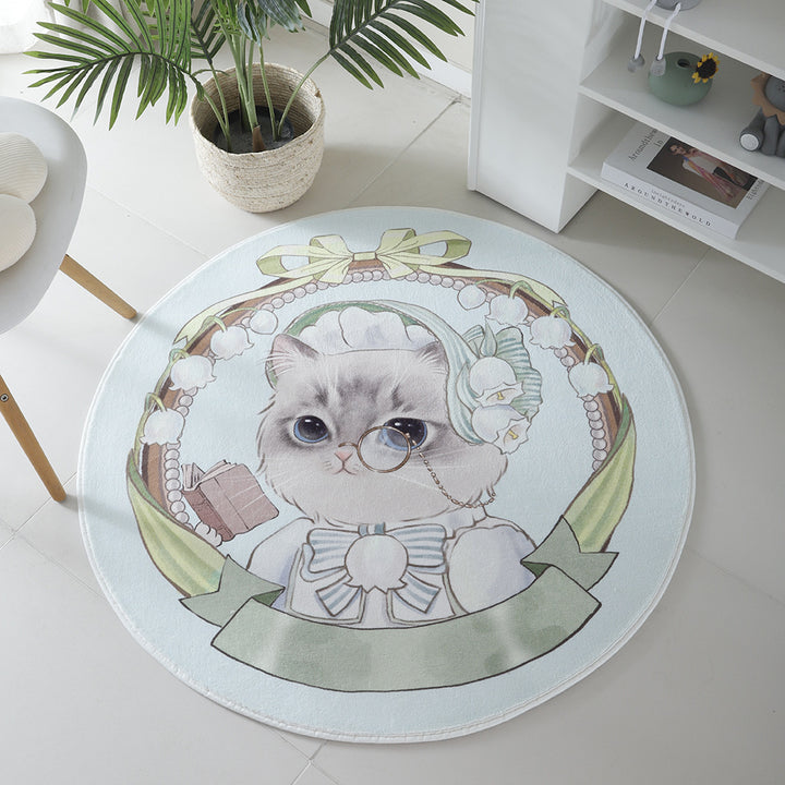 Cat-Themed Round Area Rug Bowlift