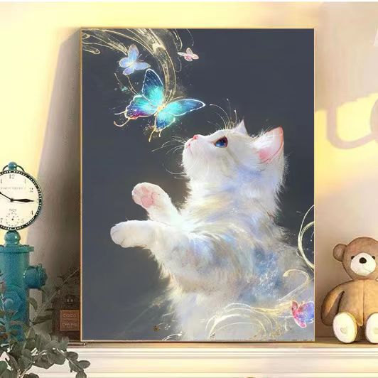Enchanting Cat and Butterfly Art Print Bowlift