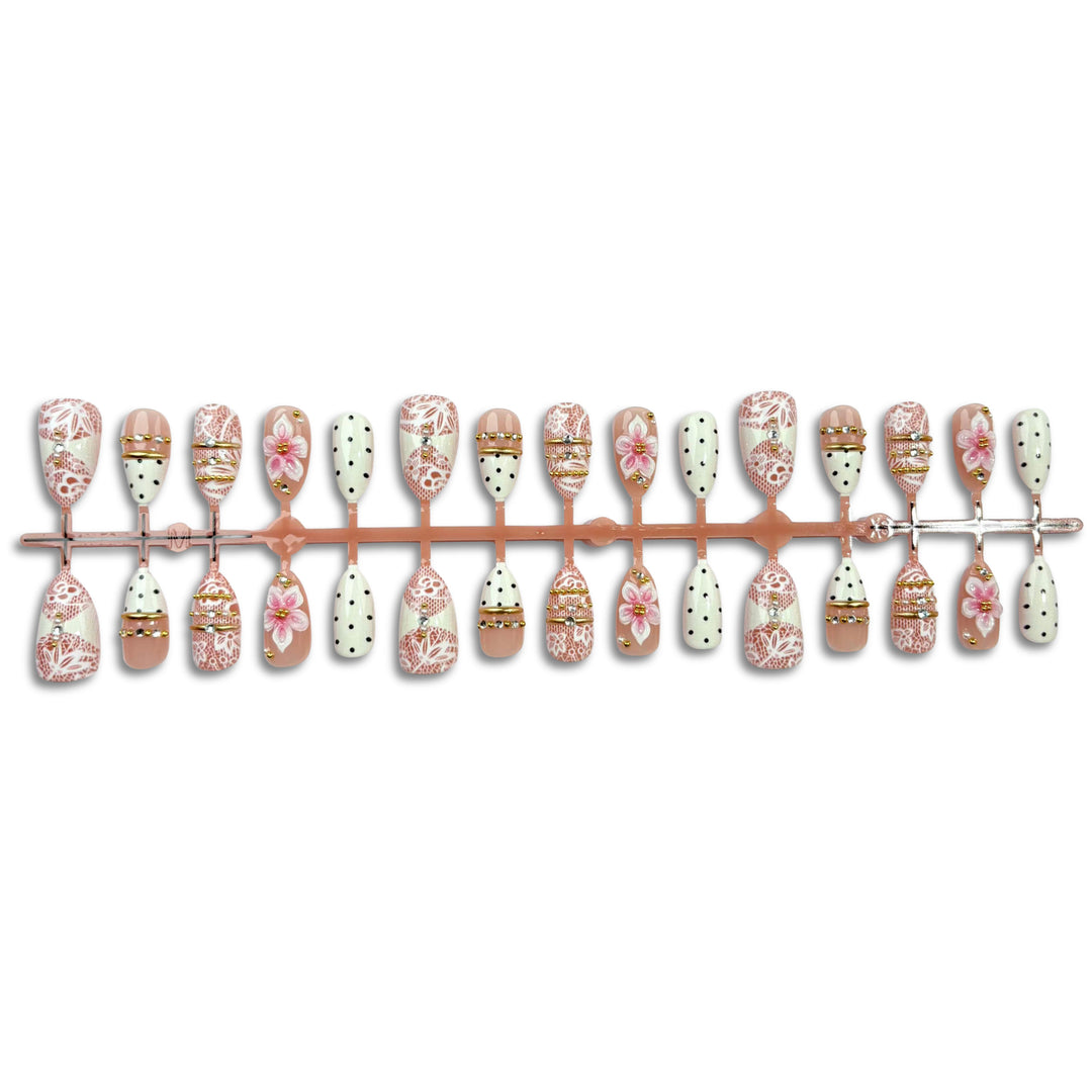 Decorative Floral and Gem-Embellished Press-On Nail Set