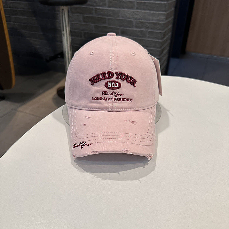 Men's Distressed Cotton Embroidered Baseball Cap Bowlift