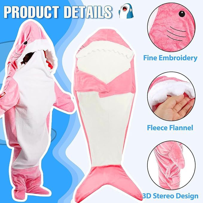 Plush Hooded Shark Wearable Sleeping Bag With Fleece Flannel Lining And 3D Tail
