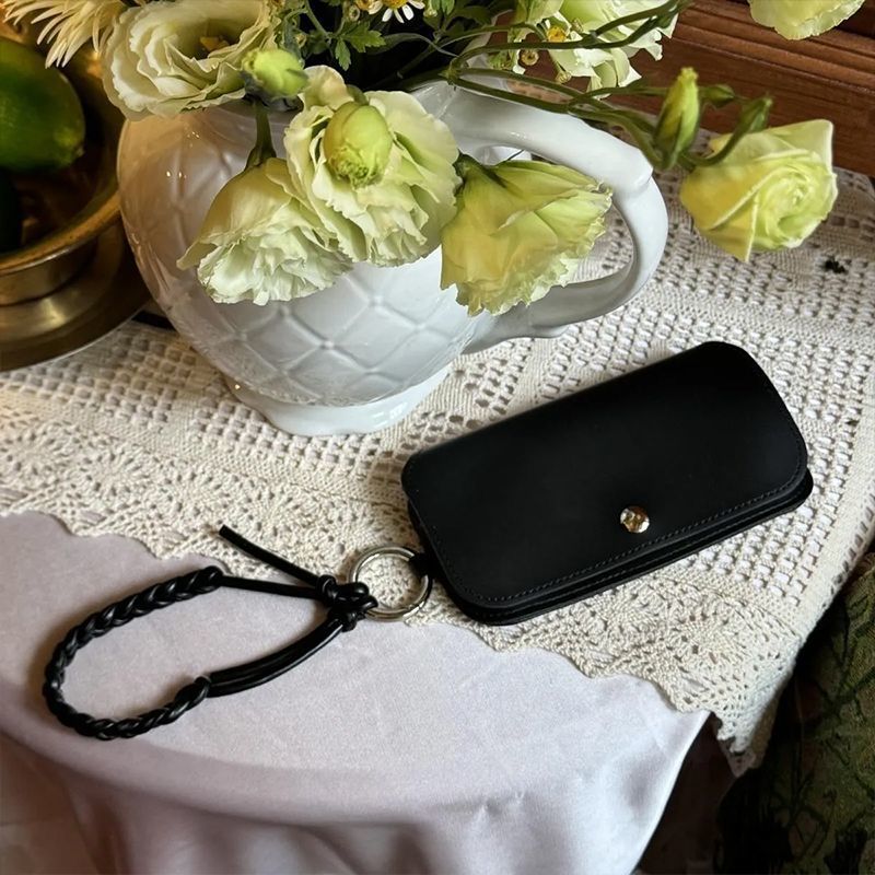 Leather Eyewear Pouch with Braided Strap & Snap Closure Bowlift