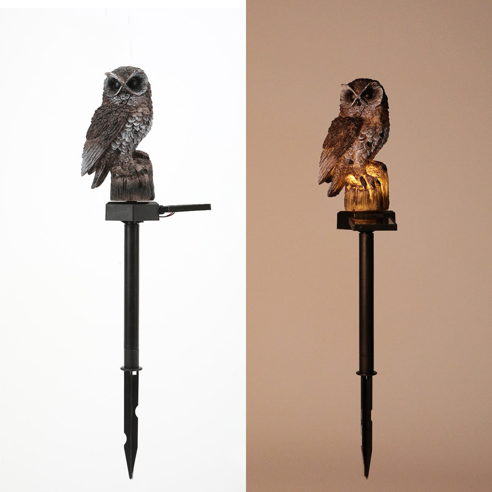 Realistic Owl Solar Garden Stake Light With LED Resin Sculpture Bowlift